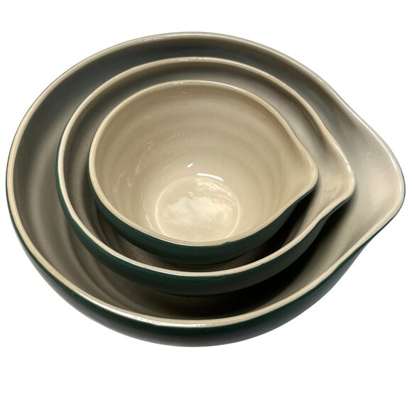 Vintage New Debco Teal Green & Cream Ceramic Mixing Bowl Set Of 3 Collectable - Picture 8 of 8